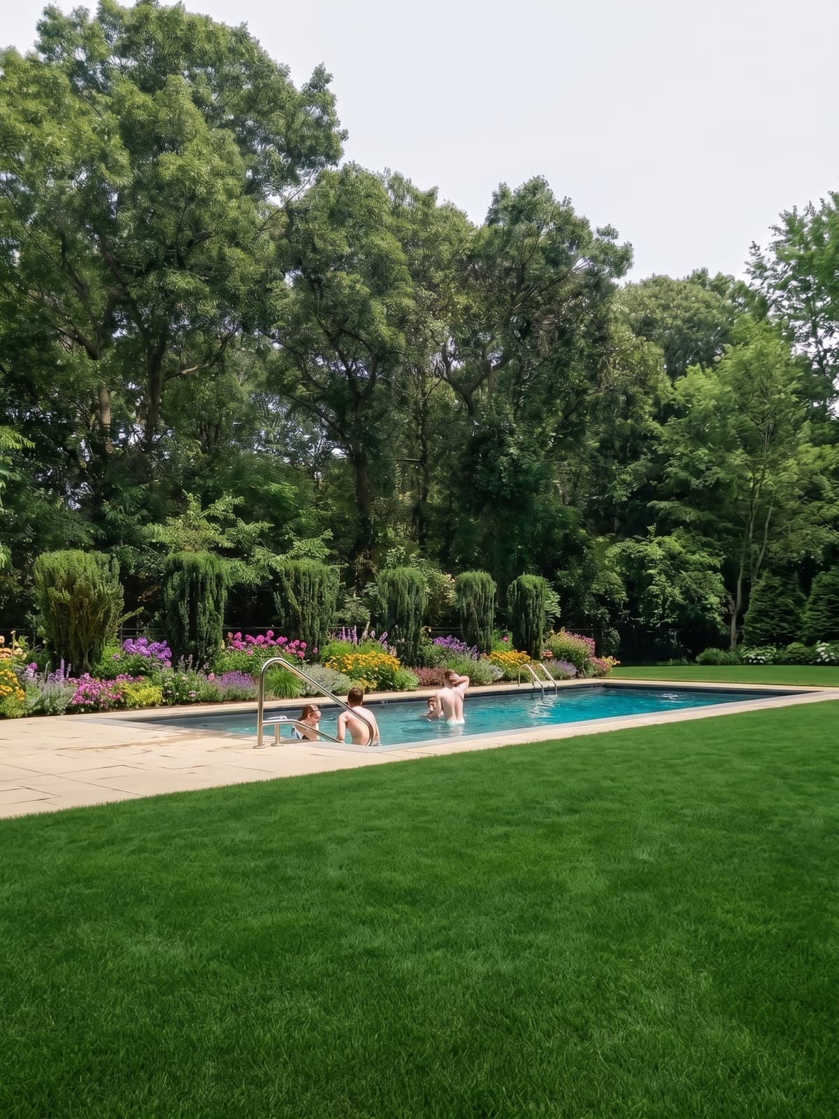 Renovated lap pool set into a landscaped garden